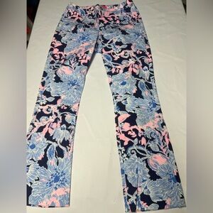Lilly Pulitzer Size 4 Kelly Stretch Ankle Pant Tic Tac Tile Blue & Pink Textured